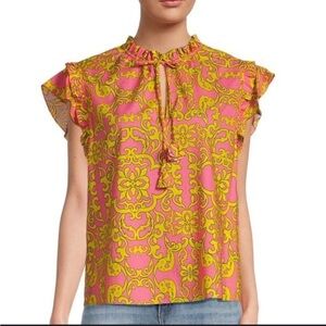 Misa Los Angeles Blouse Womens XS Tassel V Neck Flutter Sleeve Peasant Flowy